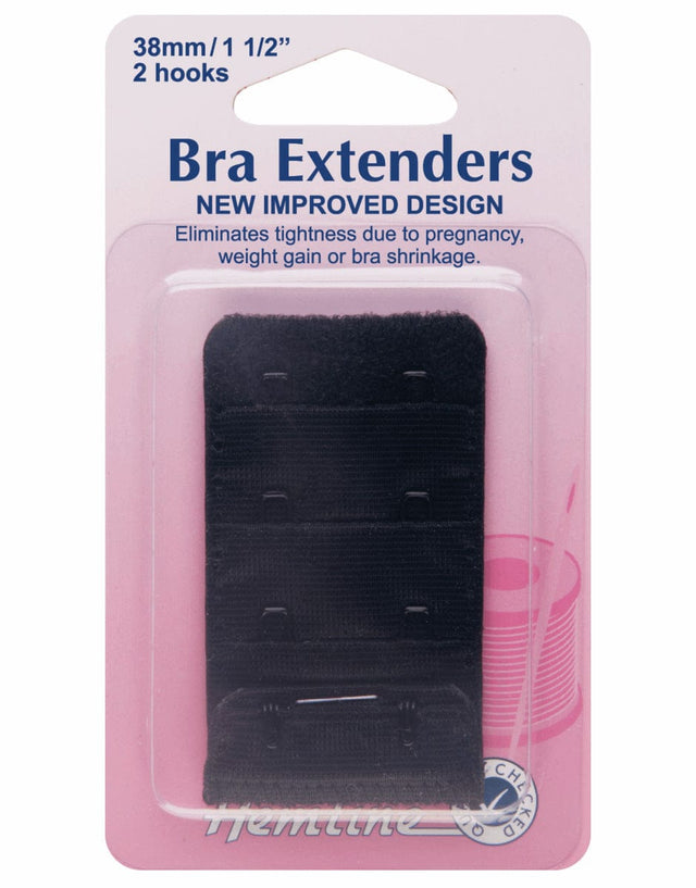 Hemline Fasteners Black Bra Extender, 2 Hooks 9317385118703 9317385294346