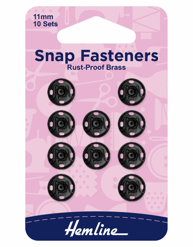 Hemline Fasteners Black / 11mm 11mm Black Sew On Snap Fasteners, Pack of 10 Sets 9317385021270 9317385021270