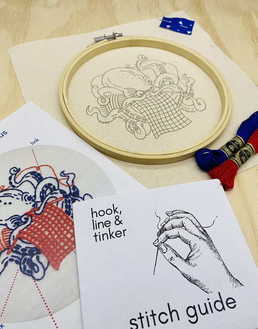 Hook Line & Tinker Embroidery Industrious Octopus Embroidery Kit, Hook Line & Tinker 11586