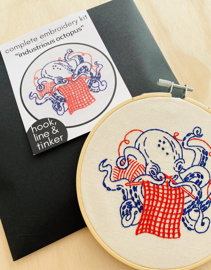 Hook Line & Tinker Embroidery Industrious Octopus Embroidery Kit, Hook Line & Tinker 11586