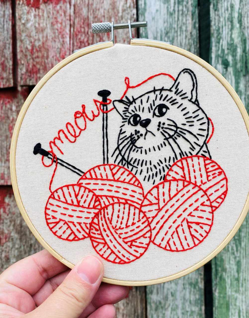 Kitten with Knitting Embroidery Kit, Hook Line & Tinker