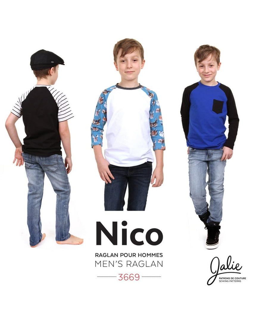 Jalie Tops Shirts & Blouses Nico Raglan T-Shirt for Boys & Men, Jalie Sewing Pattern 5003669