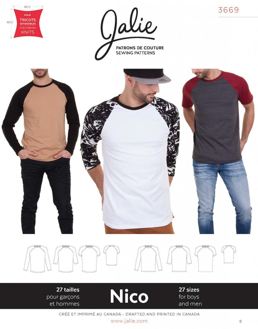 Jalie Tops Shirts & Blouses Nico Raglan T-Shirt for Boys & Men, Jalie Sewing Pattern 5003669