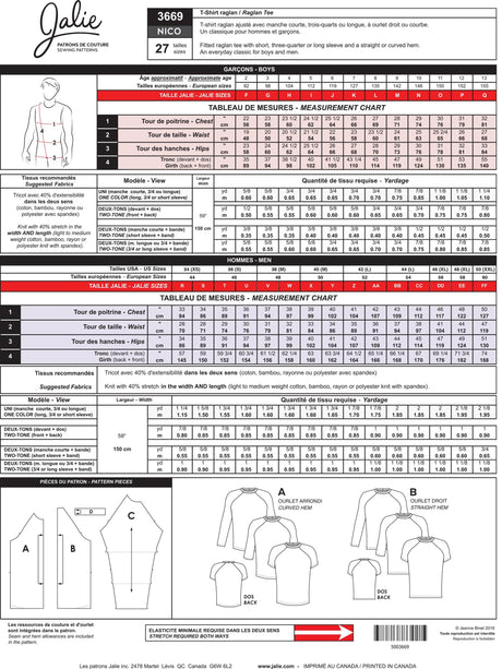 Jalie Tops Shirts & Blouses Nico Raglan T-Shirt for Boys & Men, Jalie Sewing Pattern 5003669