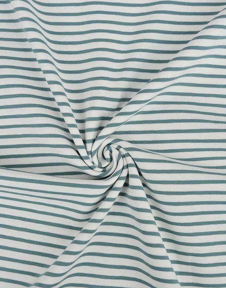 Not Specified Cotton Jersey Blue / Stripes Petrol Blue Breton Striped Cotton Jersey Yarn Dyed Fabric 15966