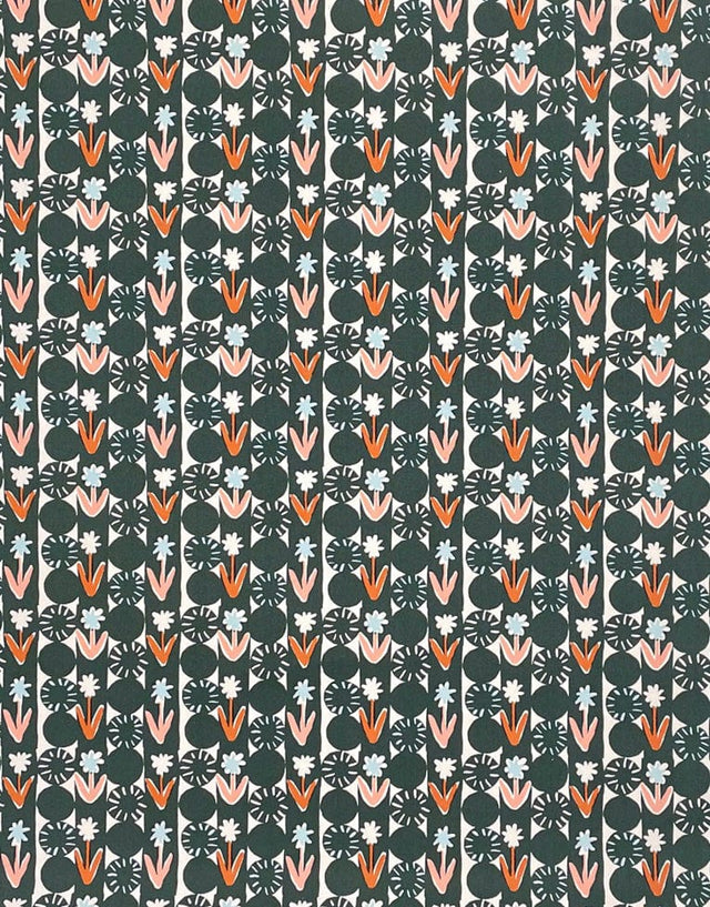 Kokka Oxford Cotton Green Flower & Polker Chips Oxford Cotton Fabric, Kokka Egg Press 12448