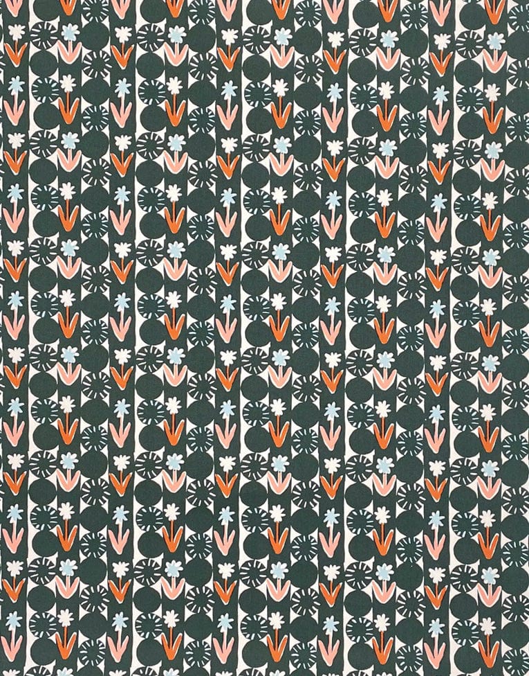 Kokka Oxford Cotton Green Flower & Polker Chips Oxford Cotton Fabric, Kokka Egg Press 12448