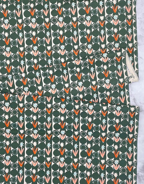 Kokka Oxford Cotton Green Flower & Polker Chips Oxford Cotton Fabric, Kokka Egg Press 12448