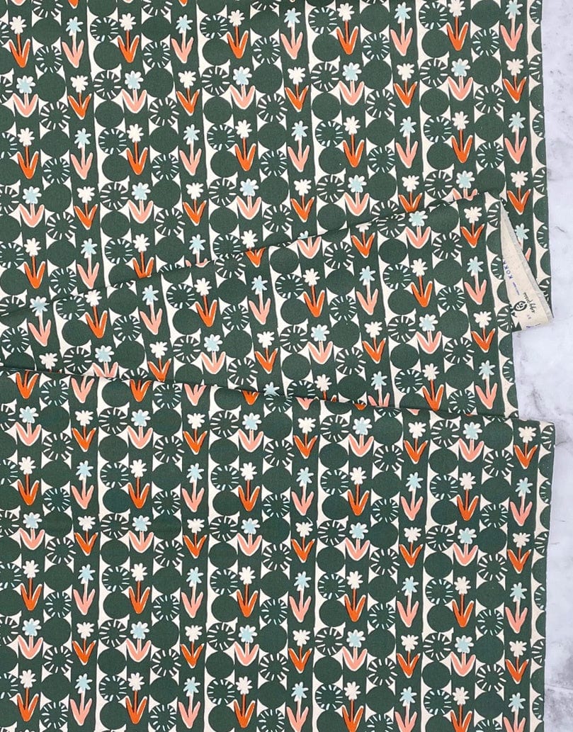 Kokka Oxford Cotton Green Flower & Polker Chips Oxford Cotton Fabric, Kokka Egg Press 12448