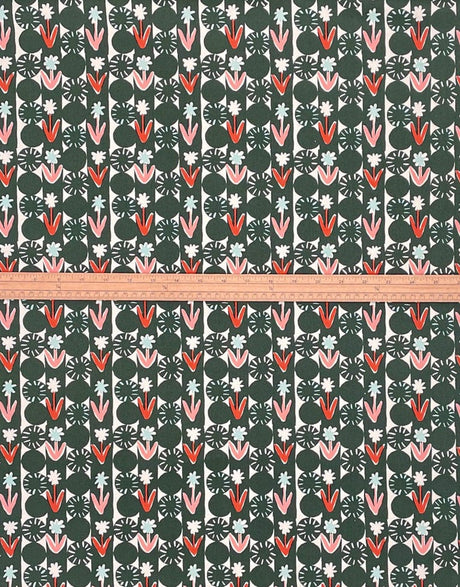 Kokka Oxford Cotton Green Flower & Polker Chips Oxford Cotton Fabric, Kokka Egg Press 12448