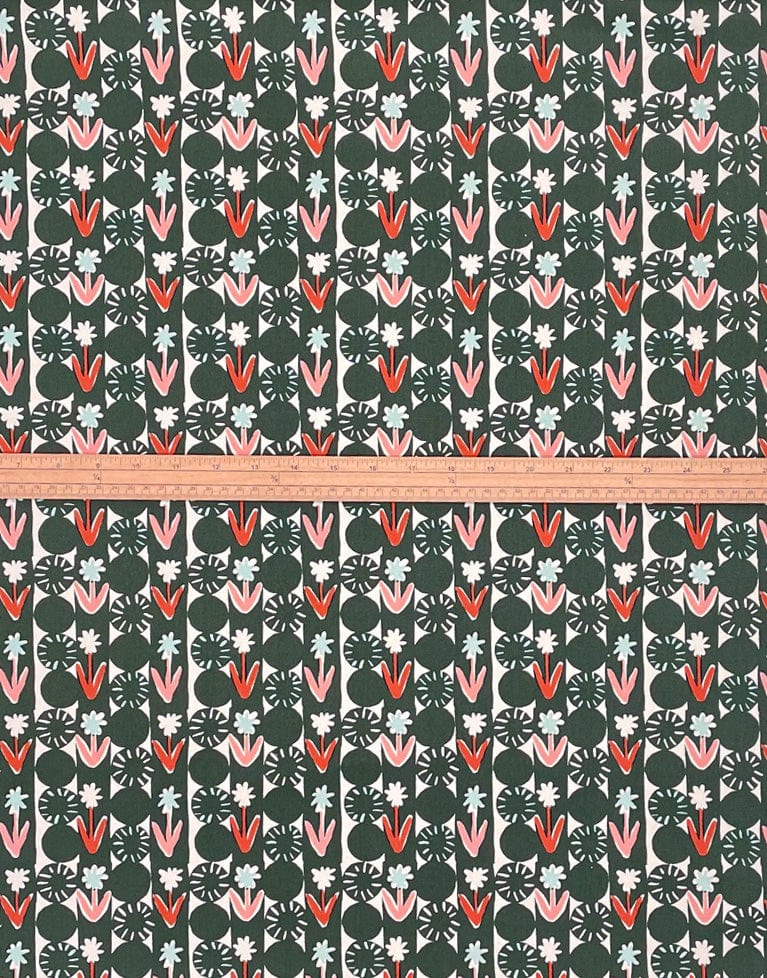 Kokka Oxford Cotton Green Flower & Polker Chips Oxford Cotton Fabric, Kokka Egg Press 12448