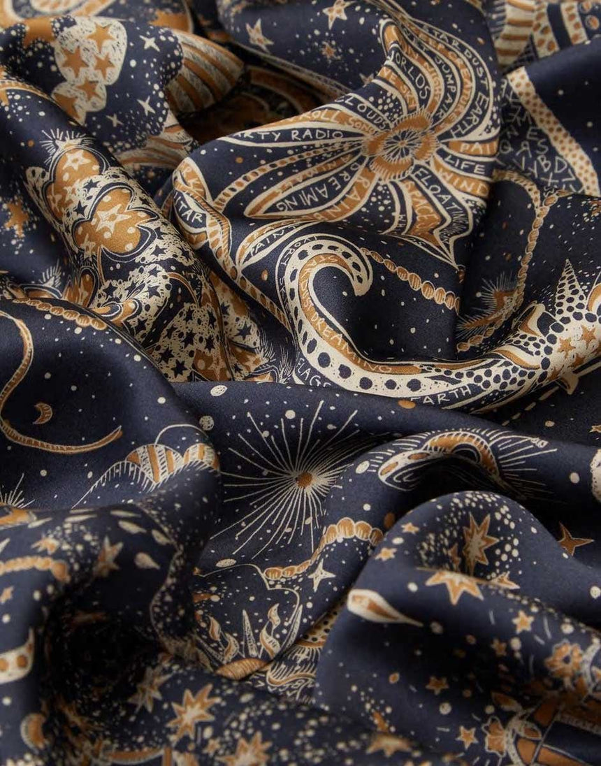 Liberty Fabrics Liberty Fabrics Belgravia Silk Satin SS22: The Wonderful Fantastical Liberty Fabrics Belgravia Silk Satin, Louis Space Walk B 12594