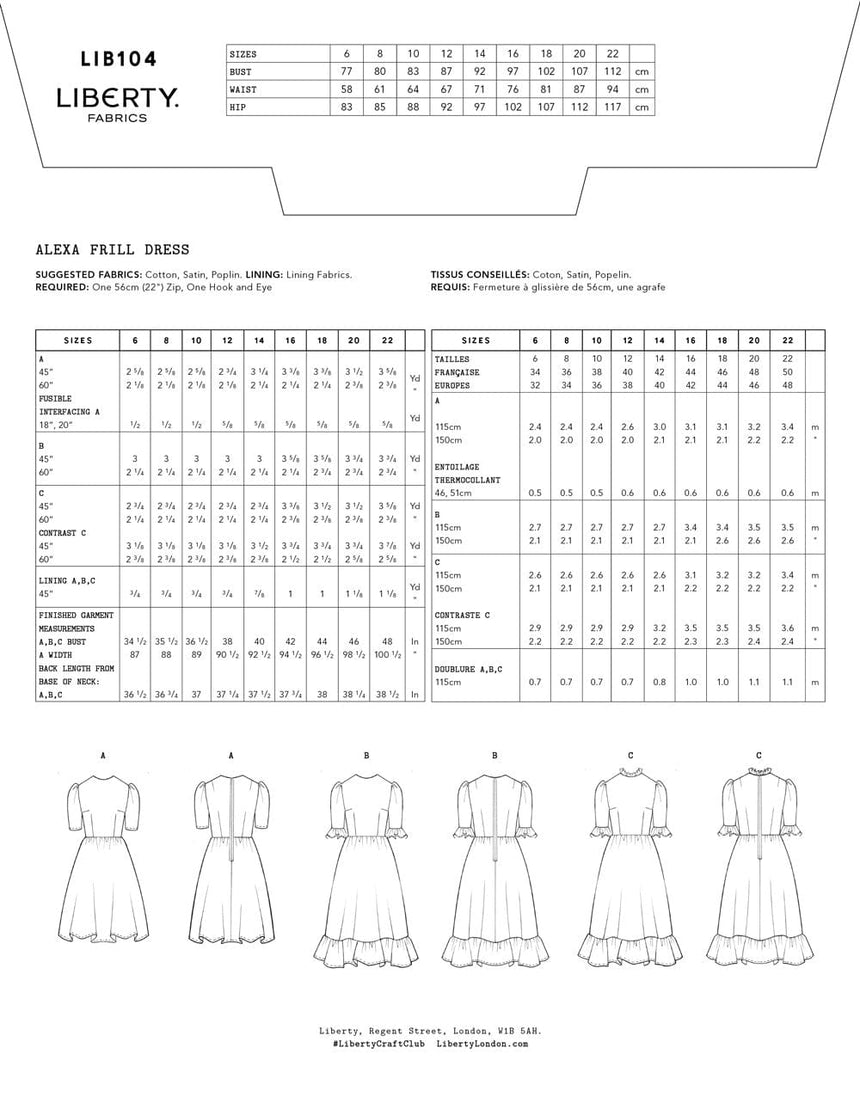 Liberty Fabrics Dresses Alexa Frill Dress Sewing Pattern, Liberty Fabrics 10698