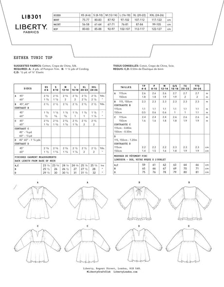 Liberty Fabrics Tops Shirts & Blouses Esther Tunic Top Sewing Pattern, Liberty Fabrics 10700