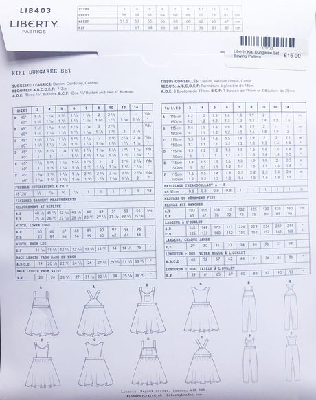 Liberty Fabrics Children's Clothing Kiki Dungaree Set Children's Sewing Pattern, Liberty Fabrics 10701