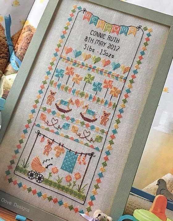 Little Dove Designs Cross Stitch Baby Bunting Birth Sampler Cross Stitch Kit 13284