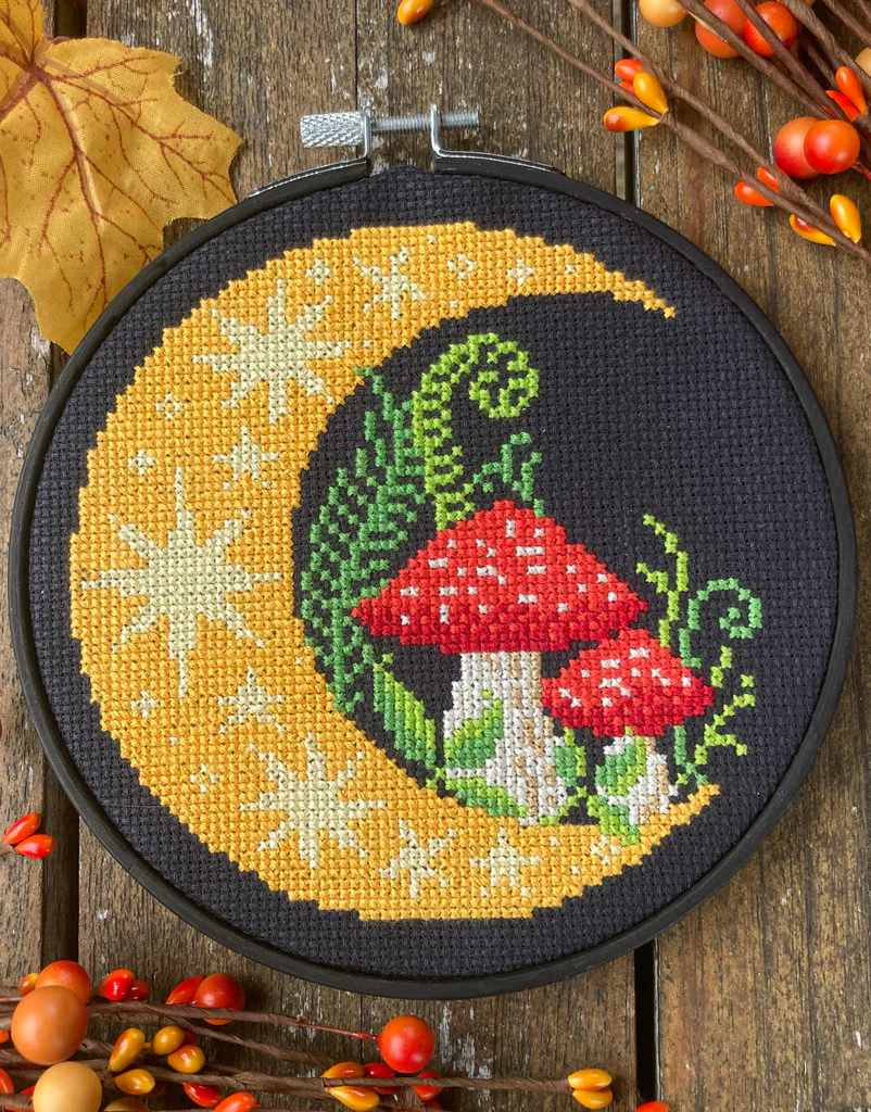 Woodland Moon Modern Cross Stitch Kit, Love Poppet