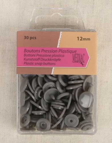 Not Specified Buttons Grey Plastic Snap Buttons 12mm, Box of 30 pieces 3589721299896 3589721299896