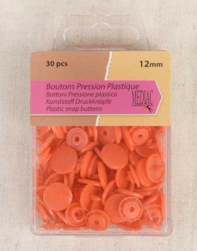 Not Specified Buttons Orange Plastic Snap Buttons 12mm, Box of 30 pieces 3589721299926 3589721299926