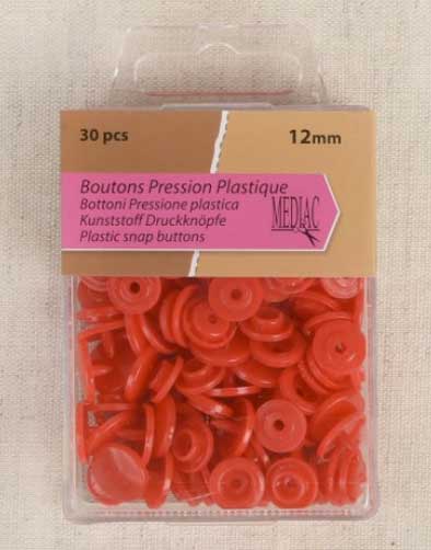 Not Specified Buttons Red Plastic Snap Buttons 12mm, Box of 30 pieces 3589721299858 3589721299858