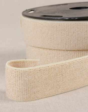 Not Specified Fancy Elastic Cream & Gold Metallic Waistband Elastic 30mm 15699