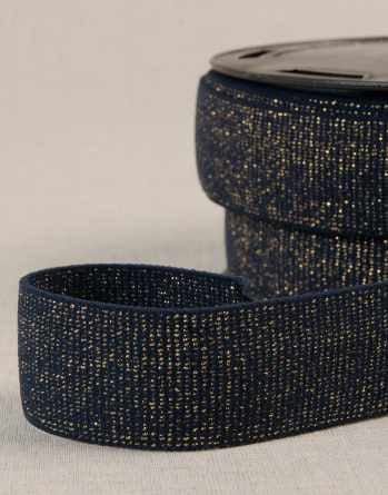 Not Specified Fancy Elastic Navy & Gold Metallic Waistband Elastic 30mm 15698