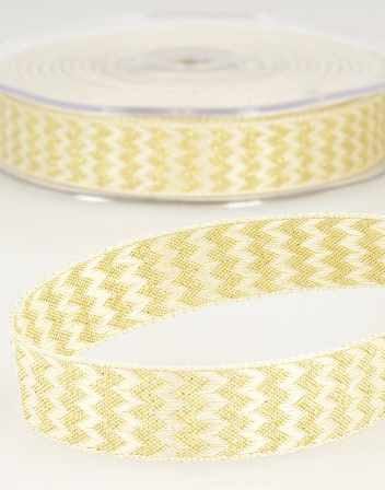 Not Specified Metallic Ribbon Cream & Gold Metallic Zig Zag Ribbon 15mm 15702