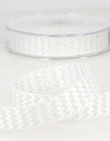 Not Specified Metallic Ribbon White & Silver Metallic Zig Zag Ribbon 25mm 15703