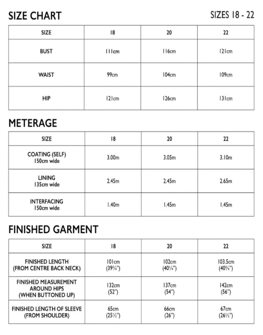 Tessuti Coats & Jackets AUS 18-22 Oslo Coat Sewing Pattern, Tessuti 14320