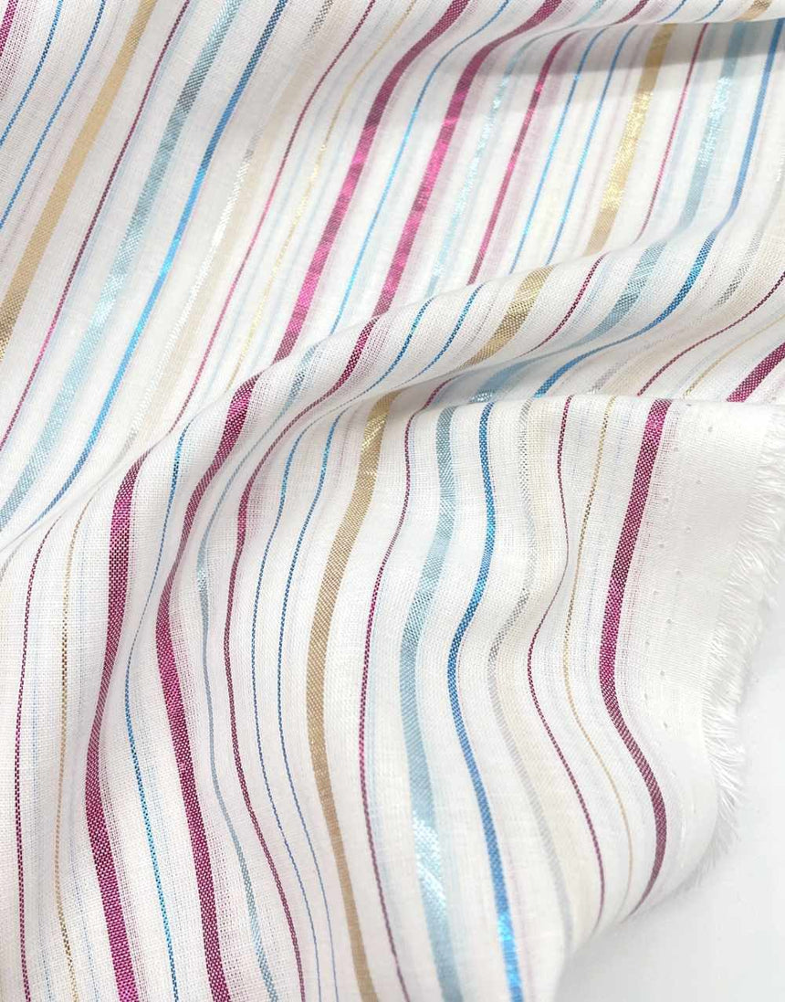 Not specified Cotton White / Stripes White Cotton Lurex Stripe Fabric 14951