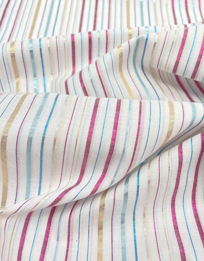 Not specified Cotton White / Stripes White Cotton Lurex Stripe Fabric 14951