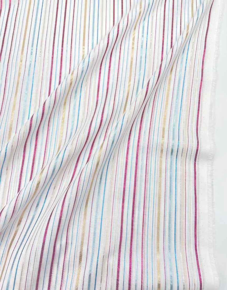 Not specified Cotton White / Stripes White Cotton Lurex Stripe Fabric 14951