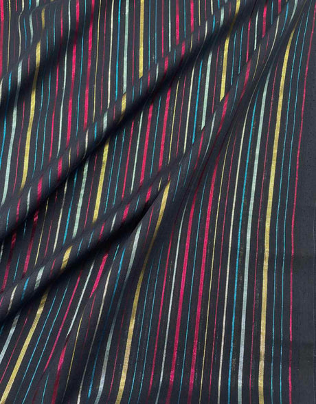 Not specified Cotton Black / Stripes Navy Cotton Lurex Stripe Fabric 14952