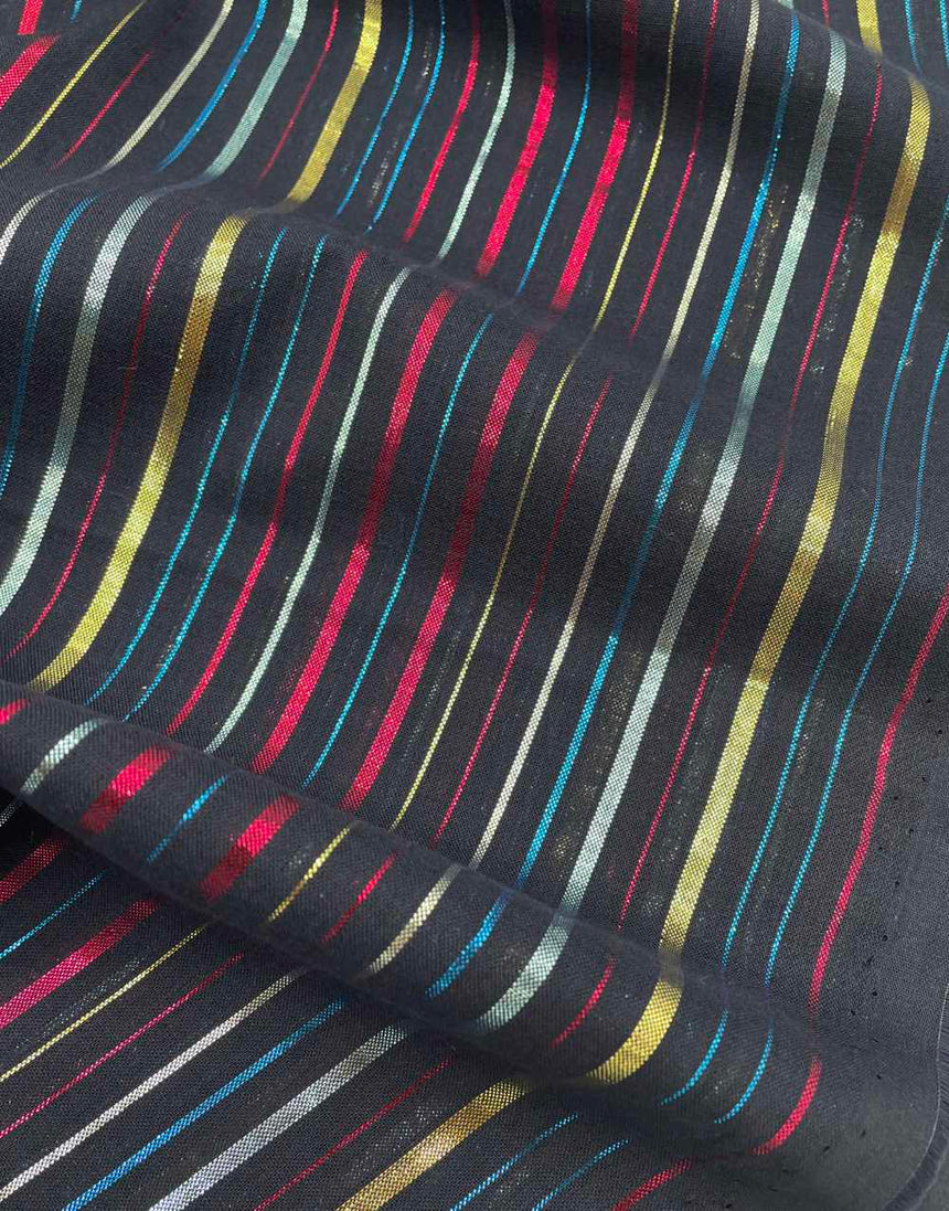 Not specified Cotton Black / Stripes Navy Cotton Lurex Stripe Fabric 14952