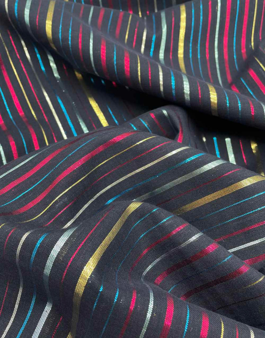 Not specified Cotton Black / Stripes Navy Cotton Lurex Stripe Fabric 14952