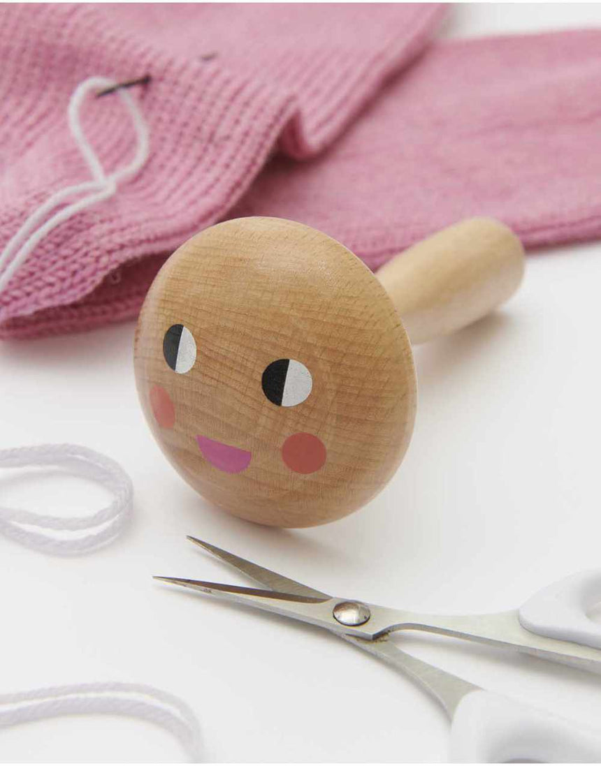 Wooden Darning Mushroom Smiley Face