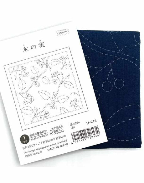 Not Specified Sashiko Kinomi Berries Sashiko Sampler Indigo Fabric 15788