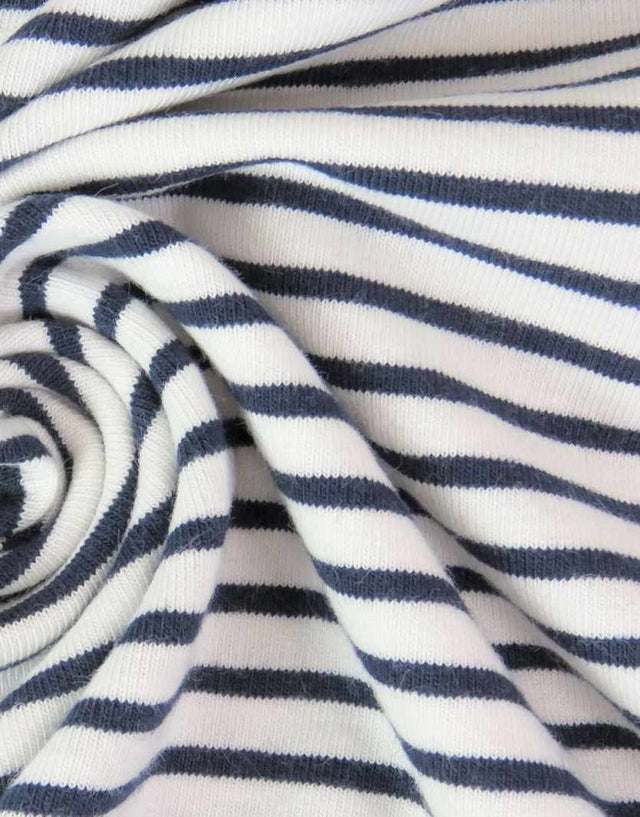 Not Specified Cotton Jersey Blue / Stripes Navy Breton Striped Cotton Jersey Yarn Dyed Fabric 15244