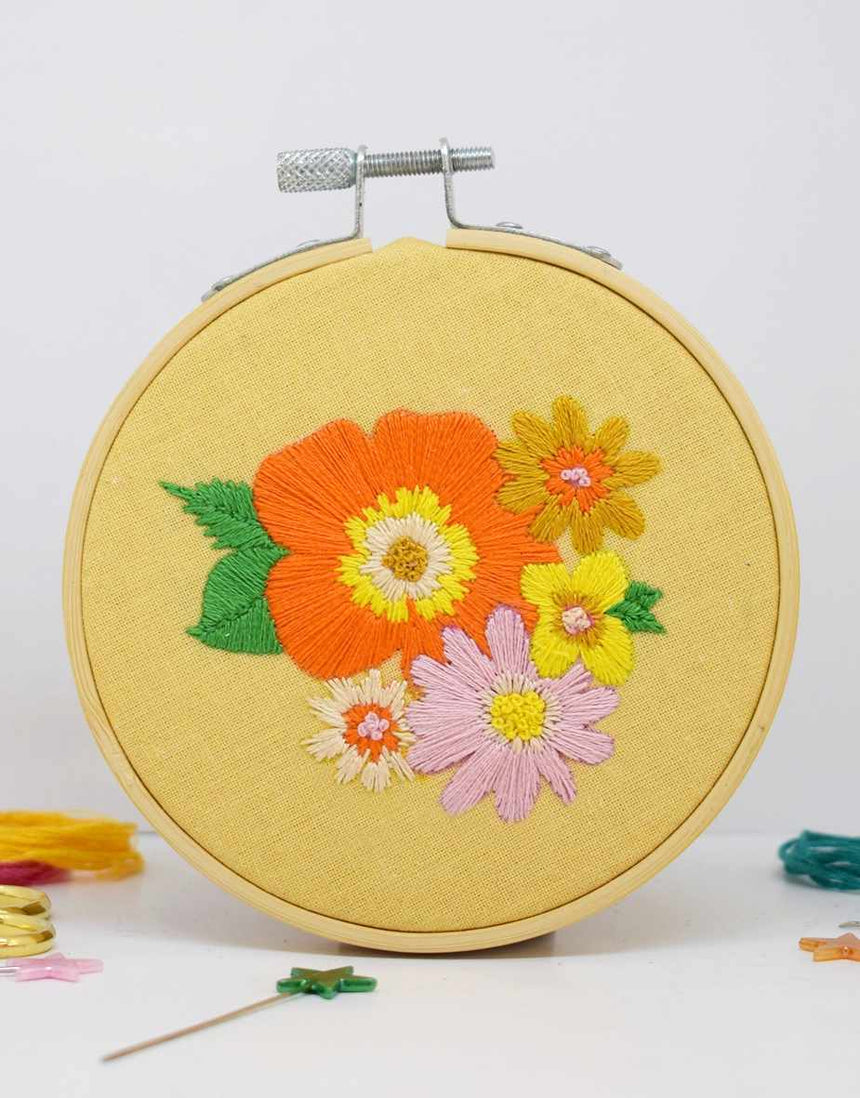 Seventies Floral Mini Embroidery Kit, The Make Arcade